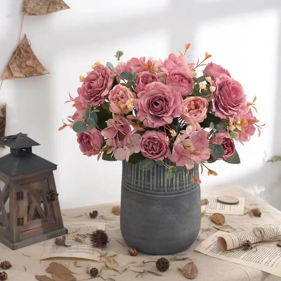 Retro Silk Peony Rose Artificial Flower Bouquet – Wedding Decor Artificial Flower Bouquet Babs