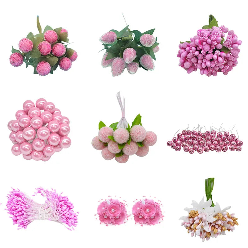 Pink Cherry Stamen Berry Bundle – DIY Wedding & Holiday Decor Artificial Floral Stems Babs