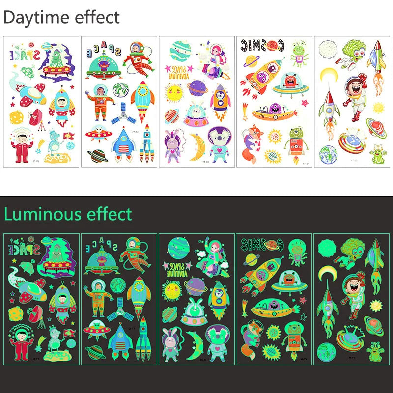 Glow in the Dark Kids Temporary Tattoos – Mermaid & Dinosaur 5pk Kids Temporary Tattoos Babs space
