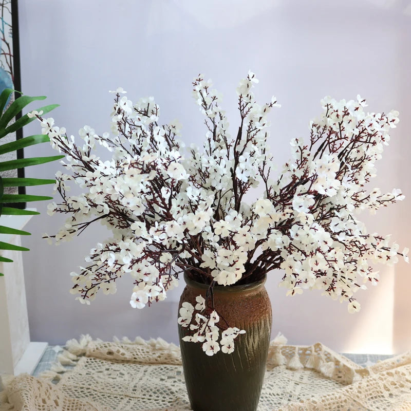 White Artificial Cherry Blossom & Gypsophila Silk Flowers