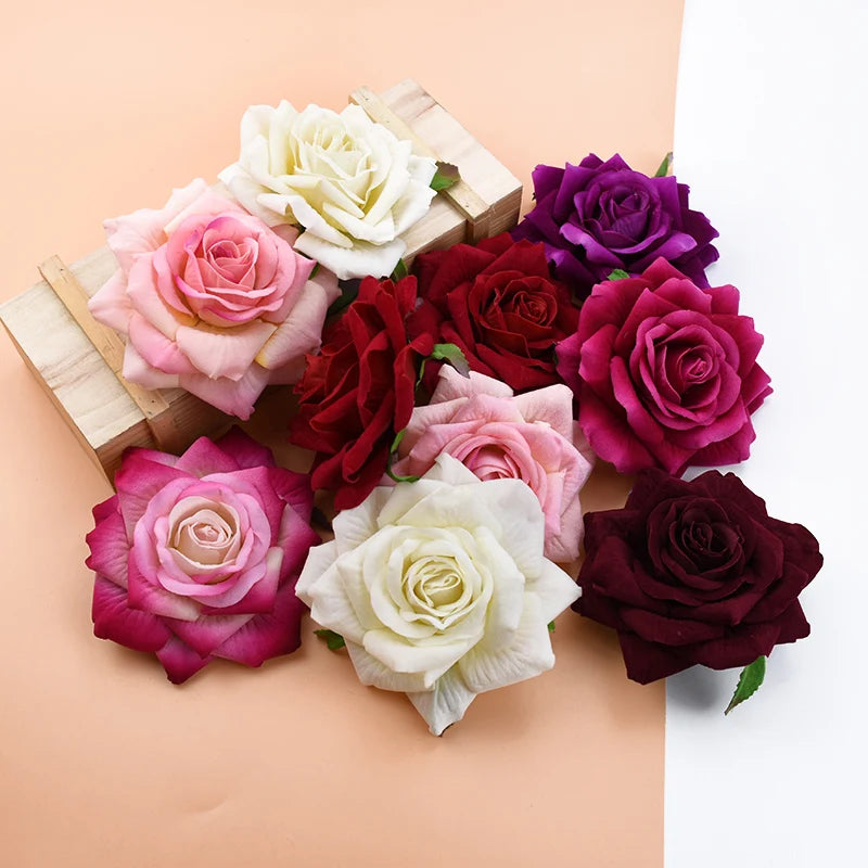 10Pcs Velvet Rose Heads – DIY Wedding & Home Decor Flowers Artificial Flower Heads Babs