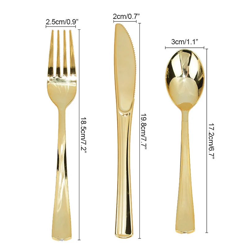 18Pcs Rose Gold Disposable Cutlery Set | Party Knives Forks Spoons Disposable Cutlery Set Babs