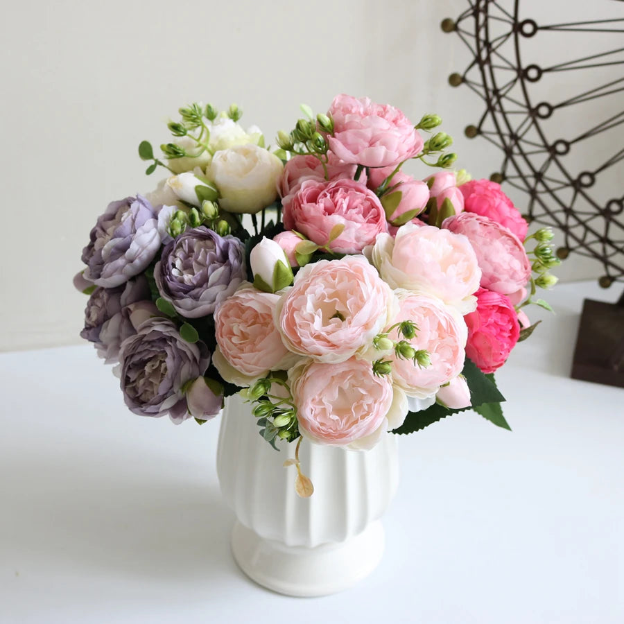 Silk Peony & Rose Artificial Bouquet – Wedding & Home Décor Artificial Flower Bouquet Babs