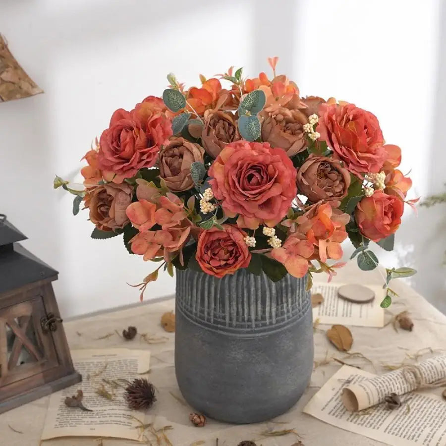 Retro Silk Peony Rose Artificial Flower Bouquet – Wedding Decor Artificial Flower Bouquet Babs