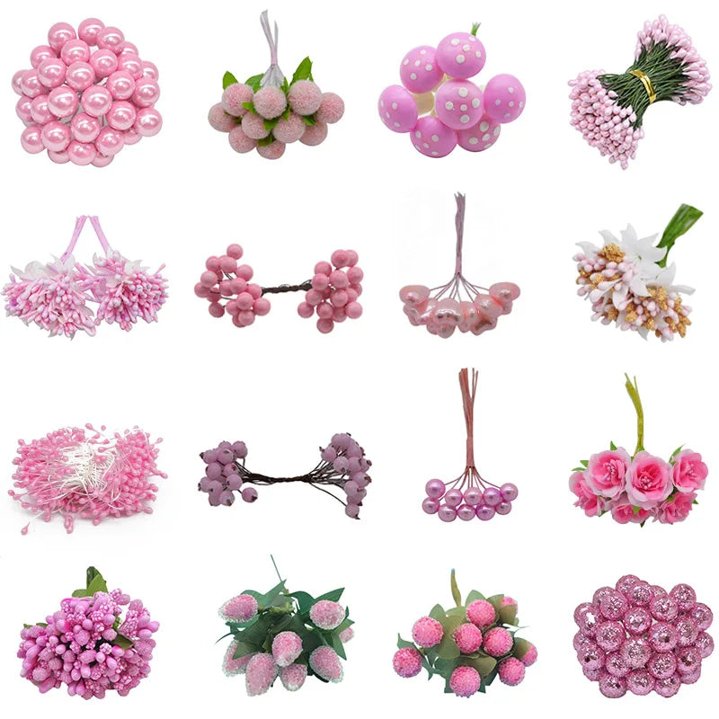 Pink Cherry Stamen Berry Bundle – DIY Wedding & Holiday Decor Artificial Floral Stems Babs