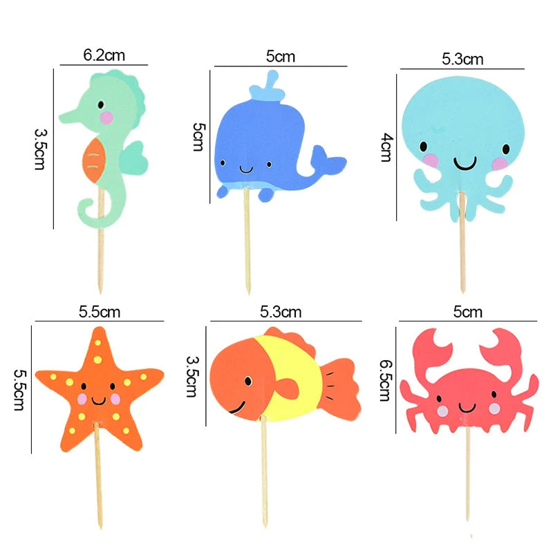 24pcs Ocean Animal Cupcake Toppers | Mermaid Party Cake Flags Cupcake Toppers Babs