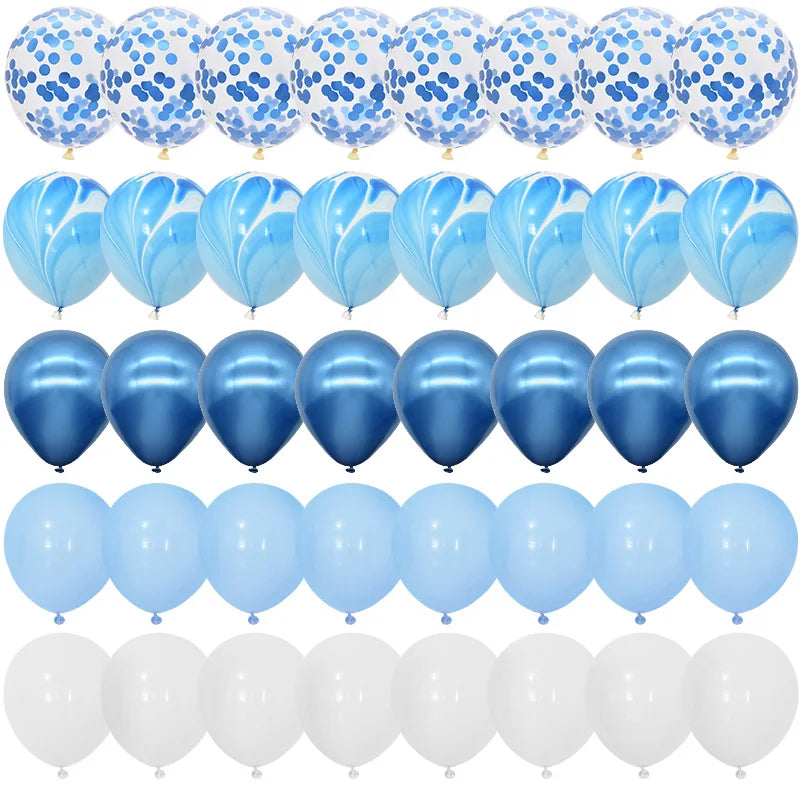 40Pcs Blue Balloon Set – Marble, Metallic & Confetti Party Décor Party Balloon Set Babs