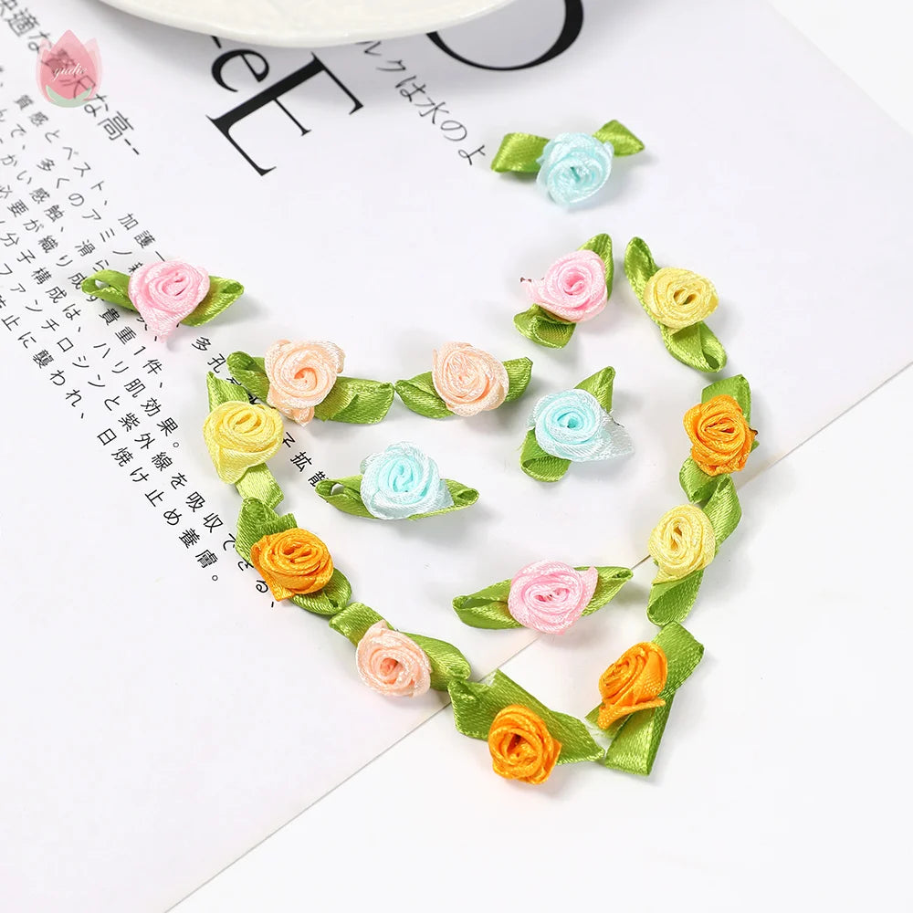 50Pcs 2cm Silk Bow-Knot Mini Artificial Rose Flower Heads Artificial Flower Heads Babs
