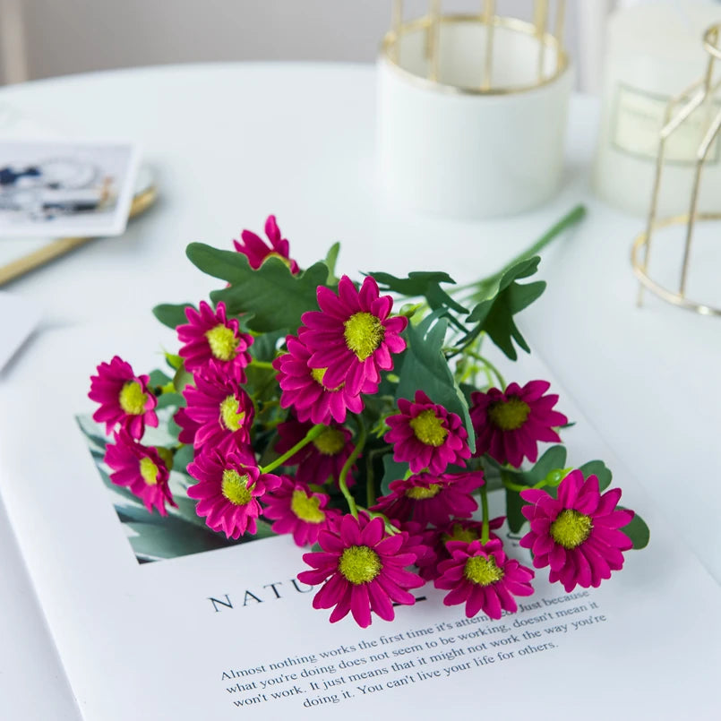 21-Head Silk Daisy Bouquet – Autumn Artificial Flowers for Home Artificial Flower Bouquet Babs Rose Red