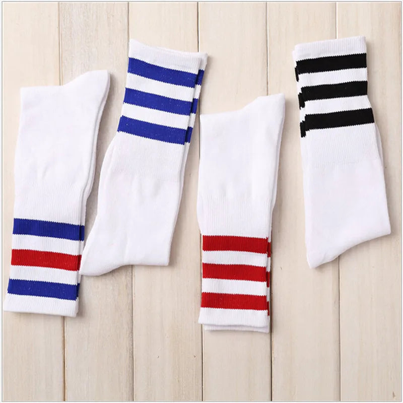Three Stripes Cotton Crew Socks – Retro Hip Hop Skate Style Cotton Crew Socks Babs