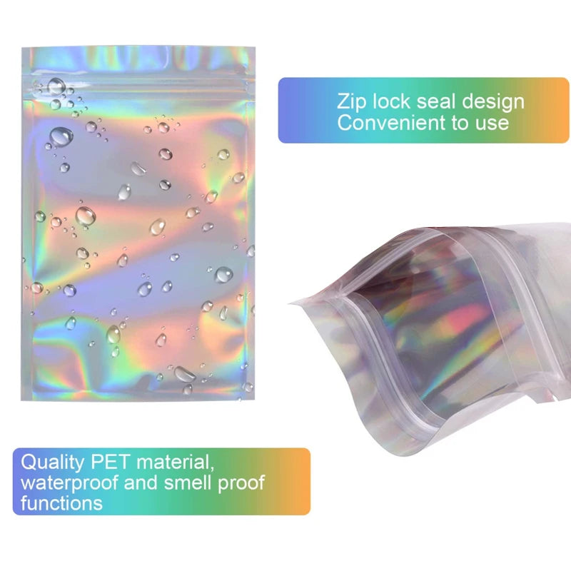 20pcs Iridescent Holographic Zip Lock Bags – Makeup & Gift Holographic Storage Bags Babs