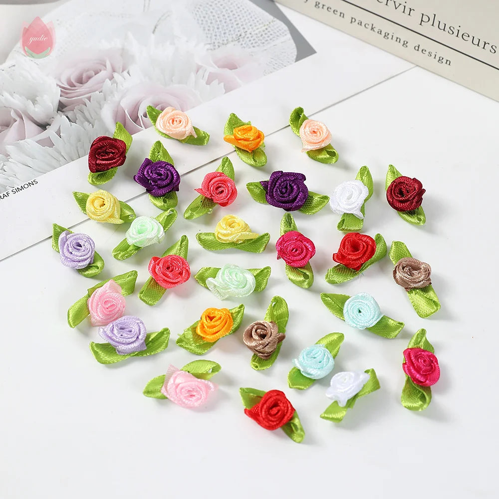 50Pcs Silk Bow-Knot Mini Artificial Rose Flower Heads 2cm Artificial Flower Heads Babs