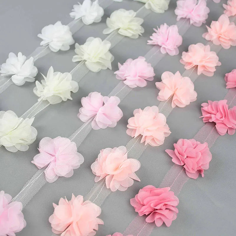 3D Chiffon Flower Lace Trim 2 Yards 24pc – DIY Sewing Craft Lace Flower Trim Babs