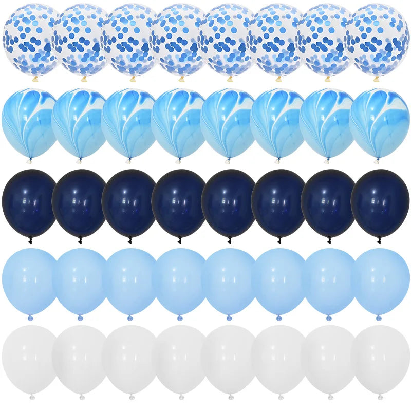 40Pcs Blue Balloon Set – Marble, Metallic & Confetti Party Décor Party Balloon Set Babs