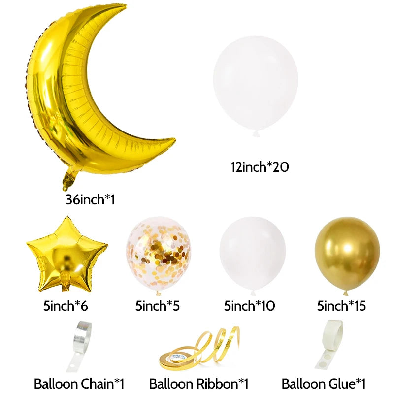 60Pcs Moon Star Balloons – Eid Mubarak & Ramadan Party Decor Party Balloon Set Babs