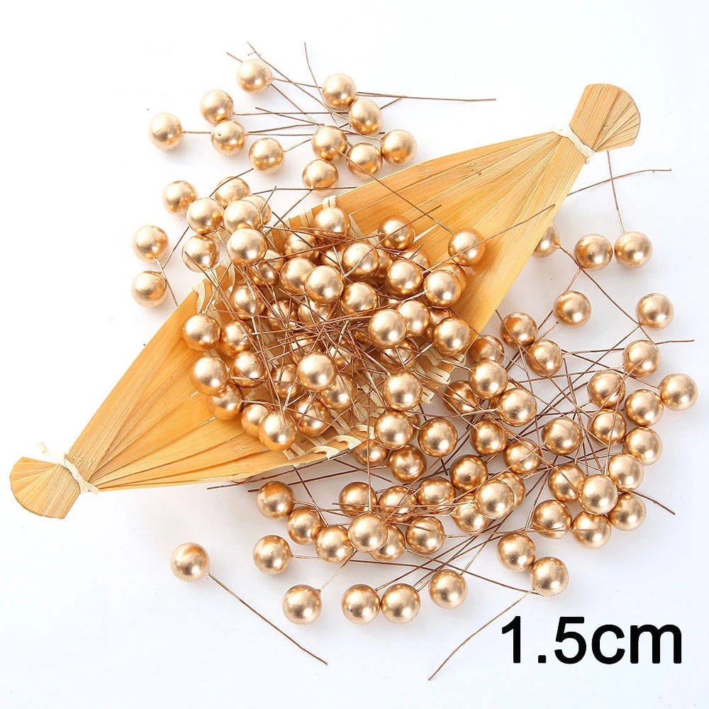 50/200Pcs Pearlescent Berry Stamens for Wedding & DIY Décor Artificial Flower Stamens Babs B-Gold 100pcs