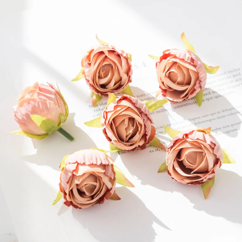 Silk Rose Tea Bud Artificial Flowers – Wedding & DIY Décor Artificial Silk Flowers Babs Brown 30pieces