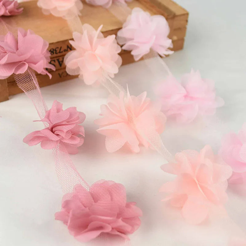 3D Chiffon Flower Lace Trim 2 Yards 24pc – DIY Sewing Craft Lace Flower Trim Babs