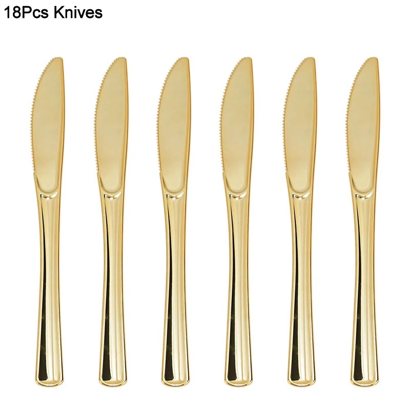 18Pcs Rose Gold Disposable Cutlery Set | Party Knives Forks Spoons Disposable Cutlery Set Babs gold knives