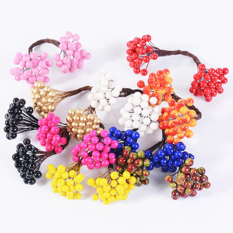 Double-Head Berry Stamen Artificial Flowers | 25/50 Pcs DIY Decor Artificial Craft Flowers Babs
