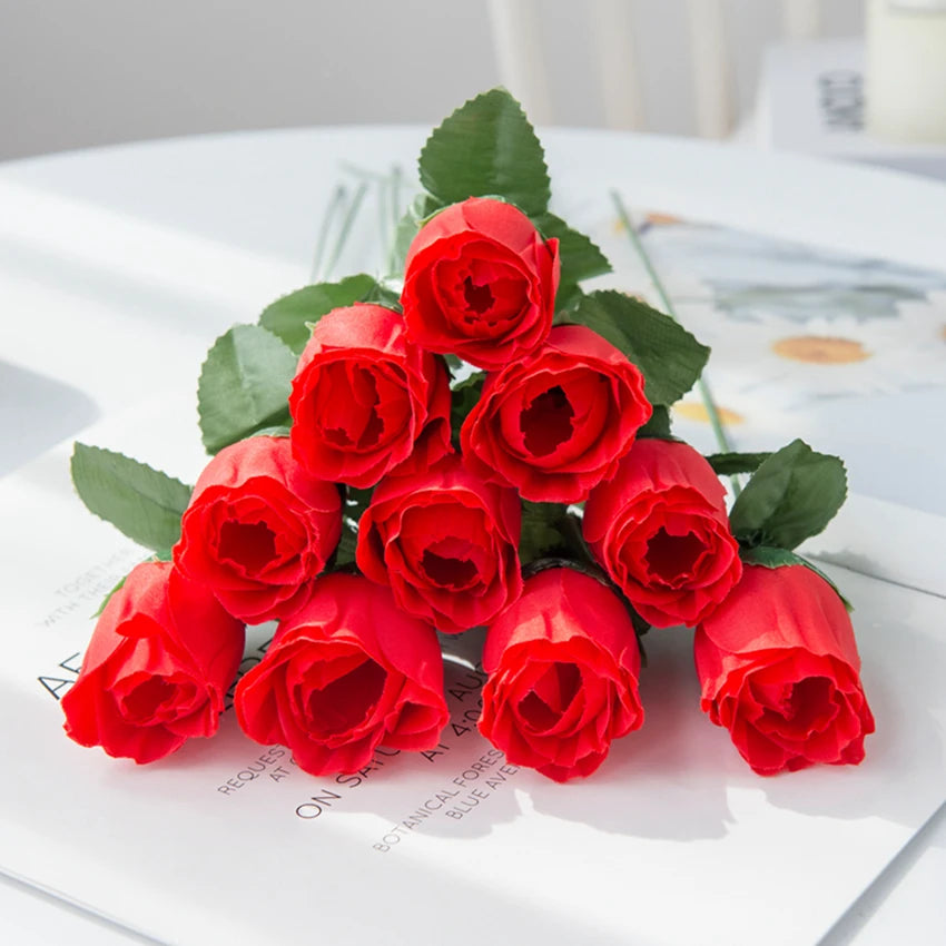 10 Pc Artificial Red Silk Roses Bouquet – Wedding & Home Décor Artificial Silk Roses Babs
