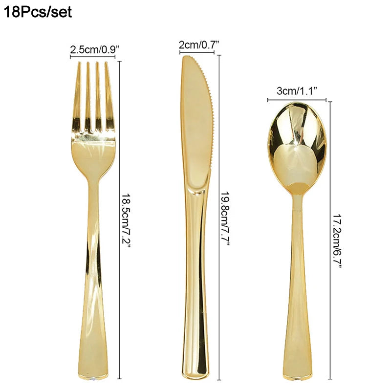 18Pcs Rose Gold Disposable Cutlery Set | Party Knives Forks Spoons Disposable Cutlery Set Babs gold set