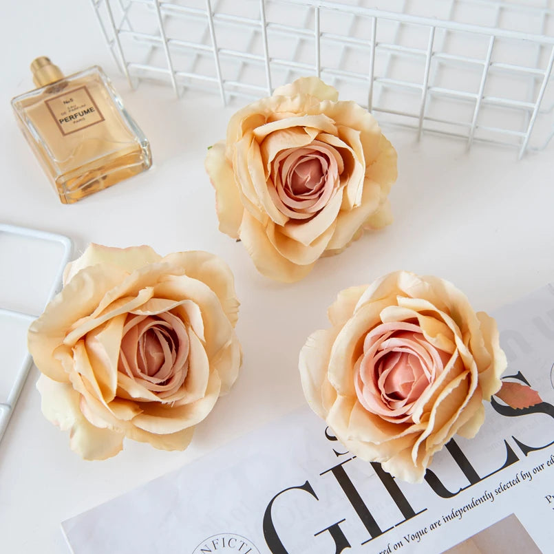 Silk Rose Artificial Flowers 10/20 Pcs – Wedding & Home Decor Artificial Silk Flowers Babs Champagne 20 Pieces