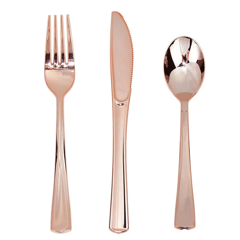 18Pcs Rose Gold Disposable Cutlery Set | Party Knives Forks Spoons Disposable Cutlery Set Babs