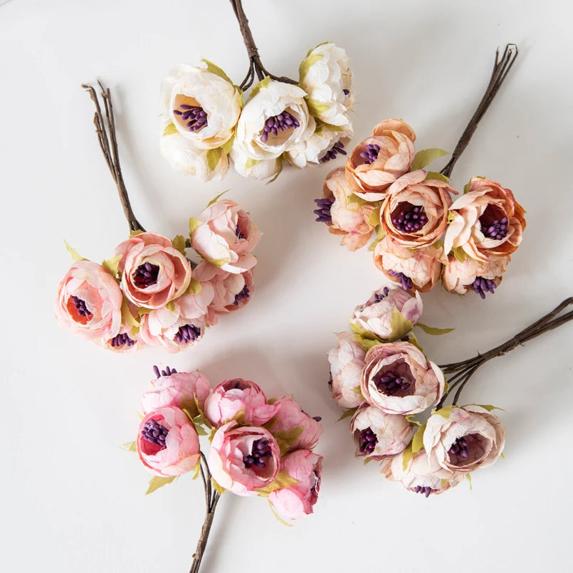 12PCS Silk Tea Rose Buds – Artificial Flowers for Wedding & Home Artificial Silk Flowers Babs