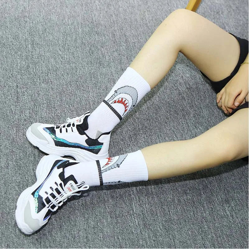 Shark Hip Hop Crew Socks – Men's Cartoon Skateboard Style Men's Crew Socks Babs