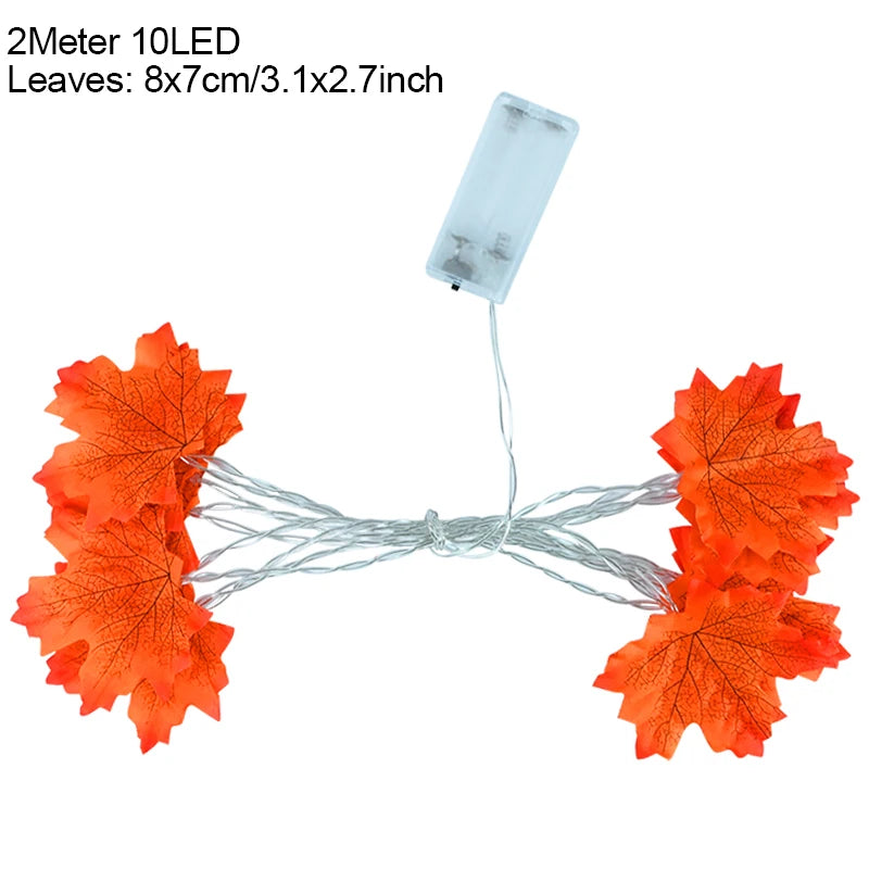 2M Maple Leaf LED Fairy Light Garland – Fall & Holiday Decor LED Leaf Garland Babs Style1