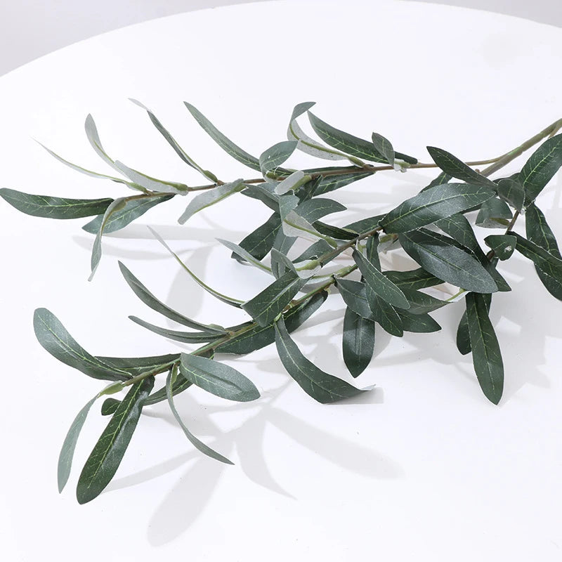 Artificial Olive Branch Green Leaves & Fruit – Faux Silk Decor Artificial Plant Branch Babs green