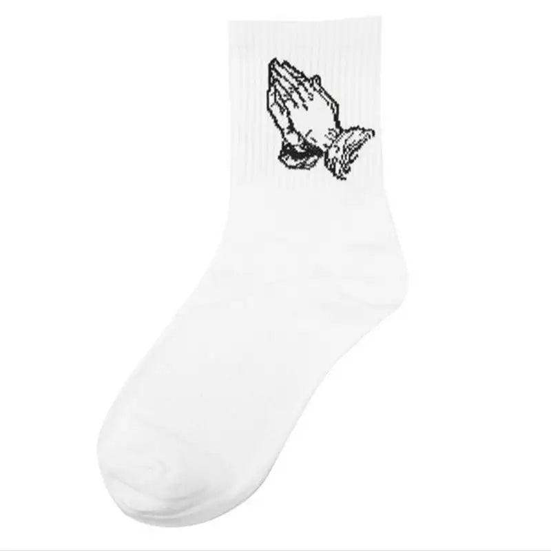 Virgin Mary Print Cotton Crew Socks – Hip Hop Novelty Unisex Novelty Crew Socks Babs White
