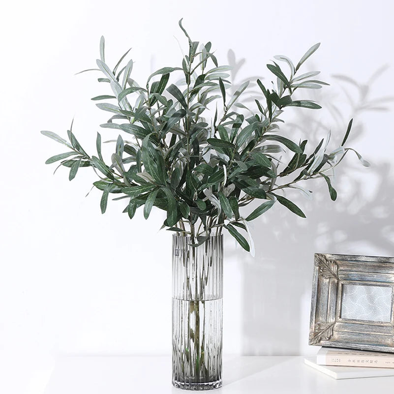Artificial Olive Branch Green Leaves & Fruit – Faux Silk Decor Artificial Plant Branch Babs