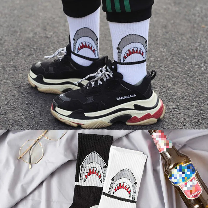 Shark Hip Hop Crew Socks – Men's Cartoon Skateboard Style Men's Crew Socks Babs