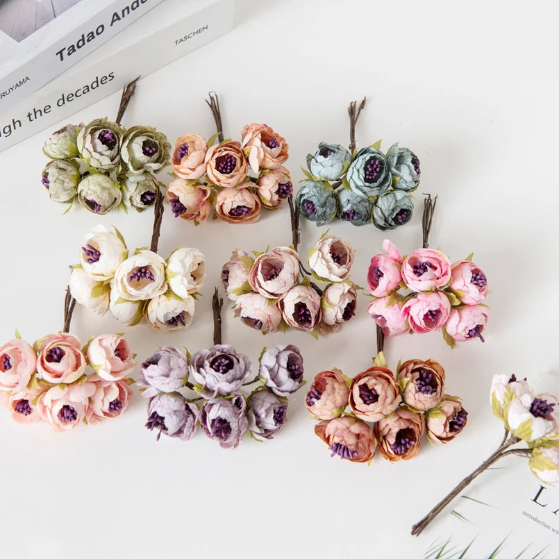 12PCS Silk Tea Rose Buds – Artificial Flowers for Wedding & Home Artificial Silk Flowers Babs