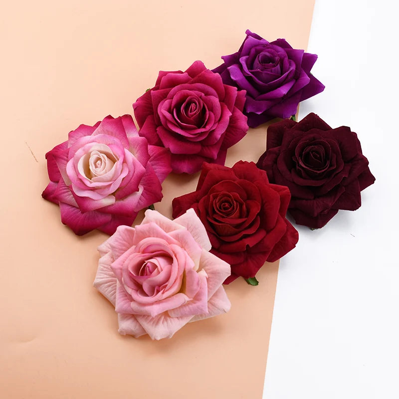 10Pcs Velvet Rose Heads – DIY Wedding & Home Decor Flowers Artificial Flower Heads Babs