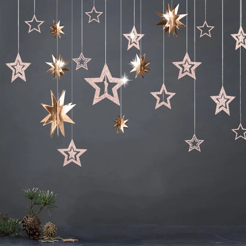 Rose Gold Hollow Star Paper Garland Banner | Party Decoration Party Garland Banner Babs