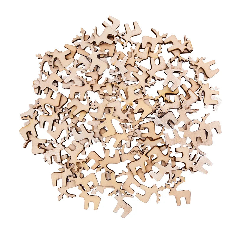 100pcs Wooden Christmas Ornaments DIY Snowflake Pendants Christmas Wood Ornaments Babs Style-D