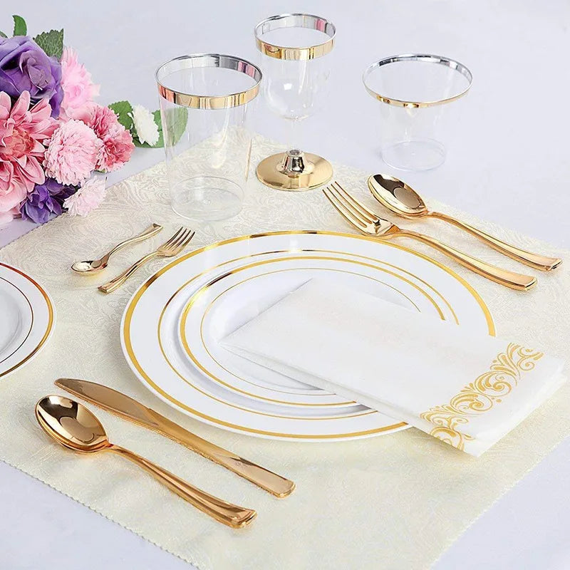 18Pcs Rose Gold Disposable Cutlery Set | Party Knives Forks Spoons Disposable Cutlery Set Babs