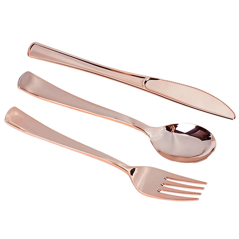 18Pcs Rose Gold Disposable Cutlery Set | Party Knives Forks Spoons Disposable Cutlery Set Babs