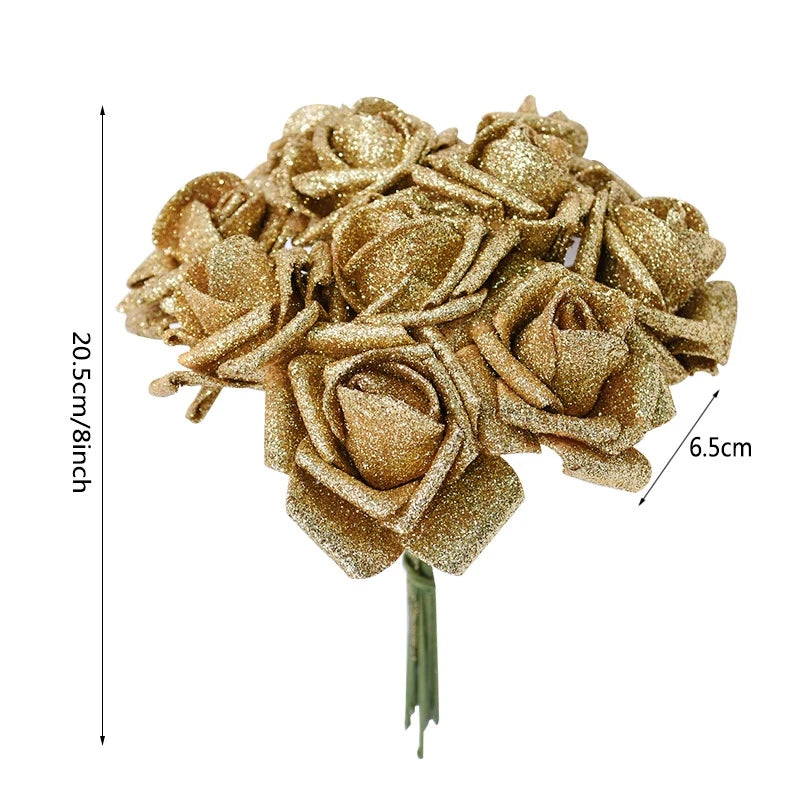 10Pcs Glitter Foam Roses Artificial Flower Bouquet | Home & Wedding Artificial Flower Bouquet Babs