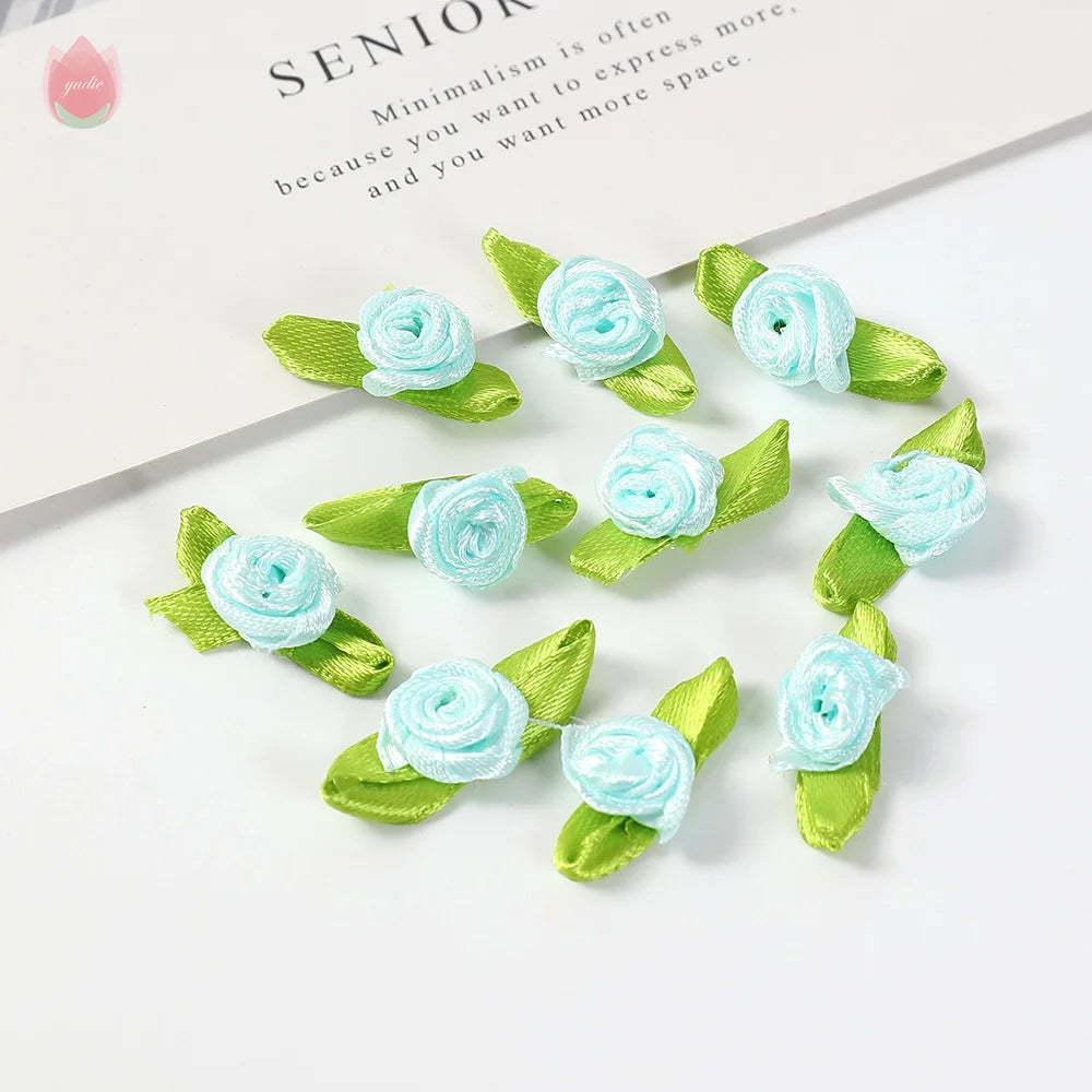 50Pcs 2cm Silk Bow-Knot Mini Artificial Rose Flower Heads Artificial Flower Heads Babs 10 100Pcs