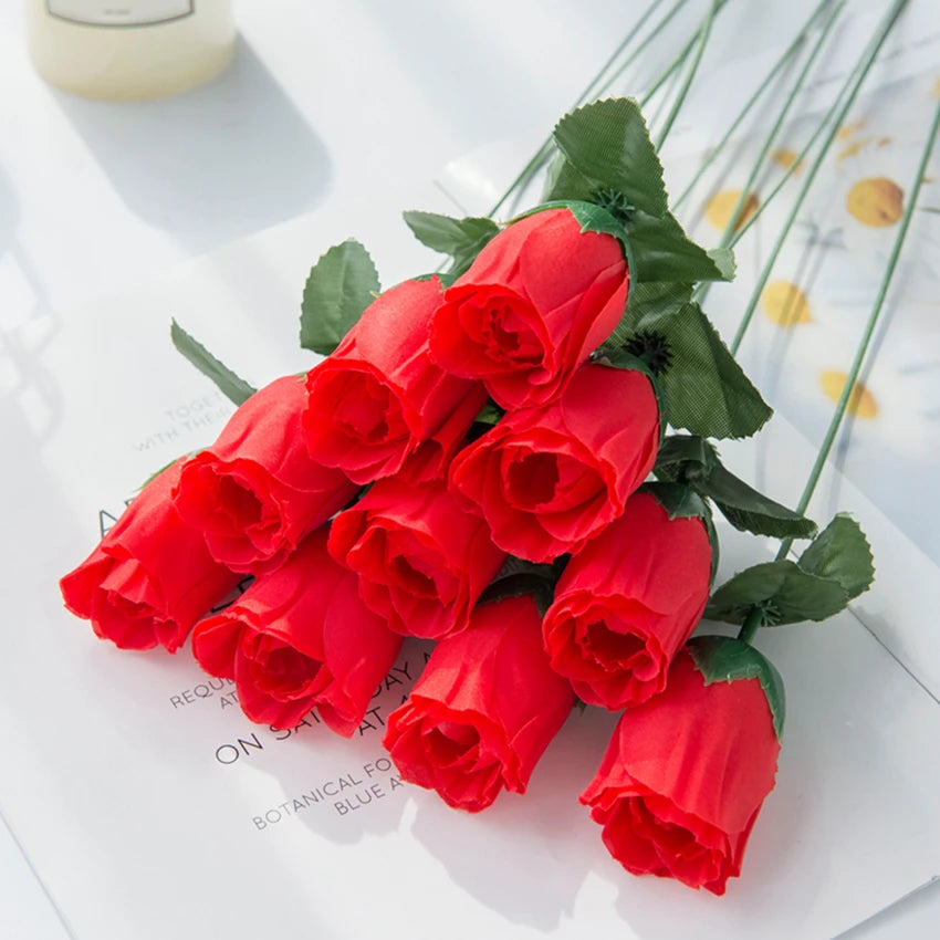 10 Pc Artificial Red Silk Roses Bouquet – Wedding & Home Décor Artificial Silk Roses Babs