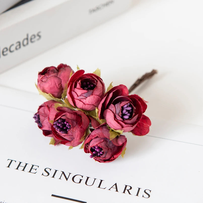 12PCS Silk Tea Rose Buds – Artificial Flowers for Wedding & Home Artificial Silk Flowers Babs Red 12 Pieces