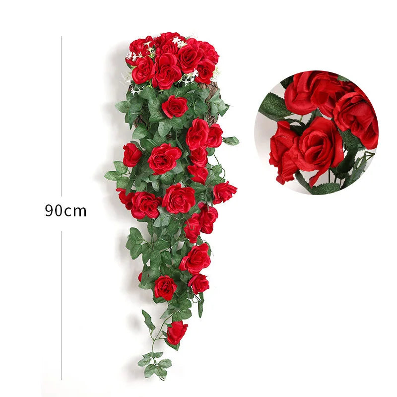 Artificial Silk Rose Wreath – Wall Hanging Floral Home Decor Decorative Floral Wreath Babs