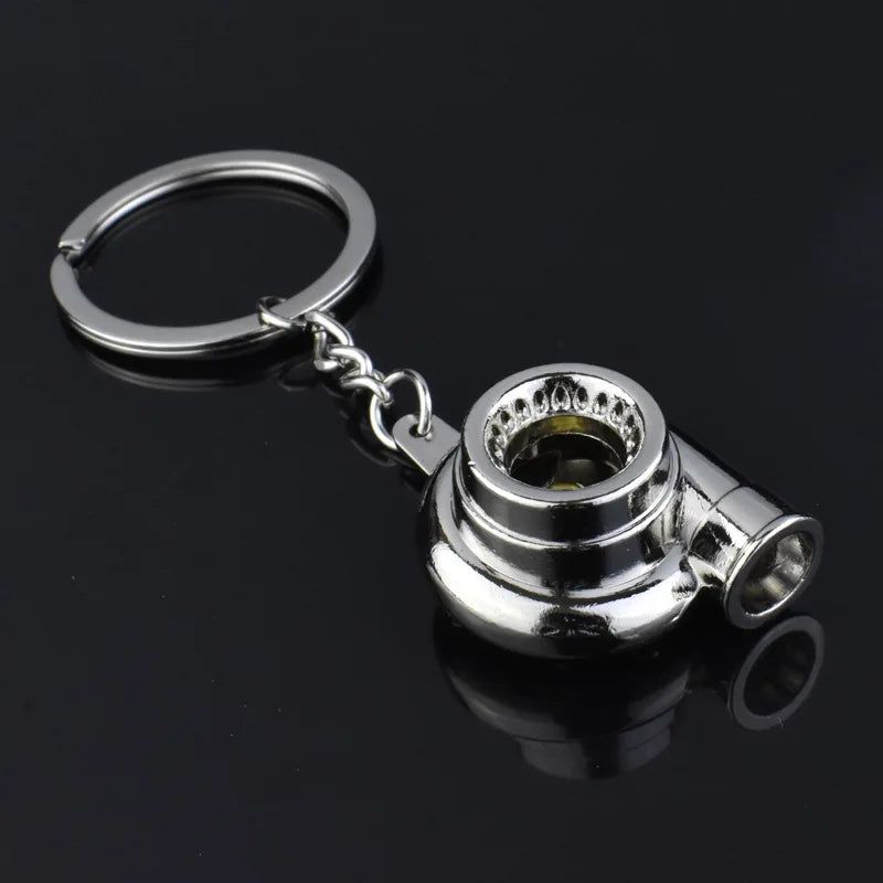 Mini Turbo Turbocharger Spinning Keychain – Car Key Ring Gift Turbo Keychain Babs Silver