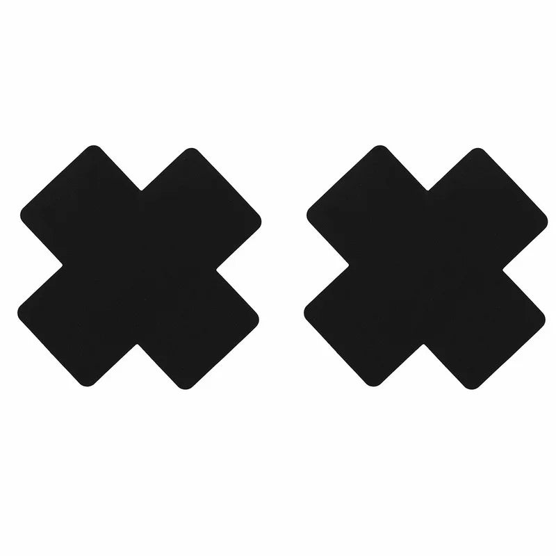 20pc Black Satin Cross Nipple Covers – Adhesive Breast Pasties Nipple Cover Pasties Babs
