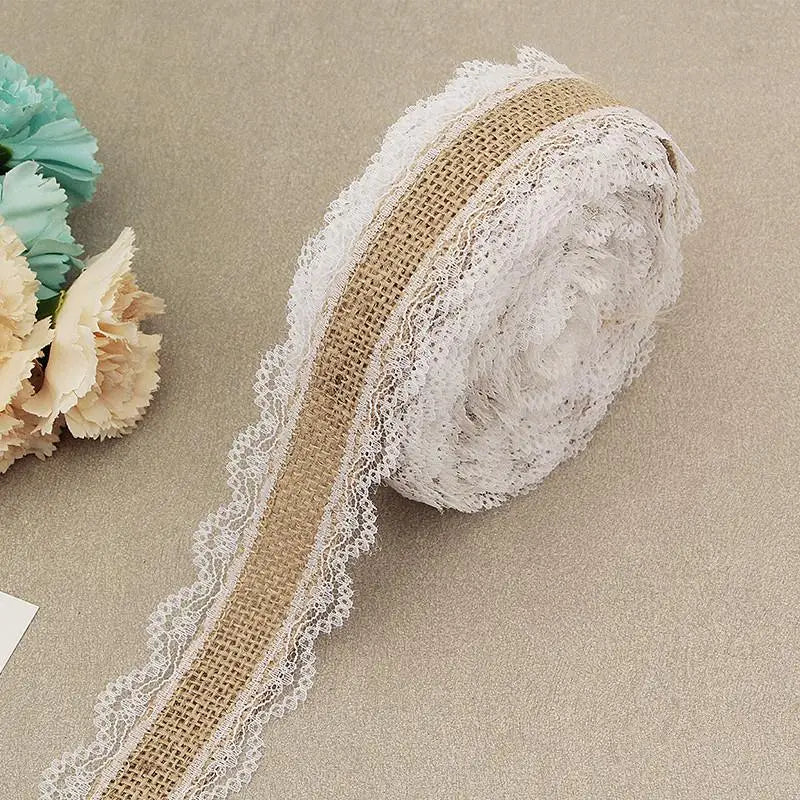 Natural Jute Burlap Lace Ribbon 25mm | Rustic Wedding Decor Craft Ribbon Babs A02 2M