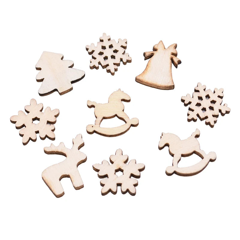 100pcs Wooden Christmas Ornaments DIY Snowflake Pendants Christmas Wood Ornaments Babs